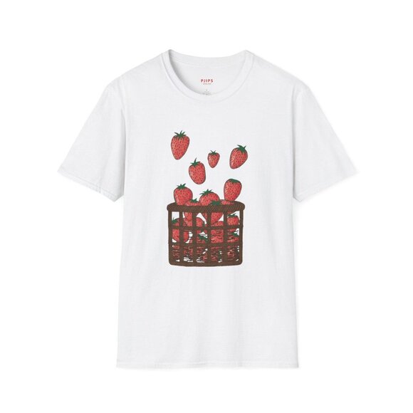 T-shirt Tops - Strawberry Basket T-Shirt | Hand-Drawn Fresh Fruit Illustration Tee